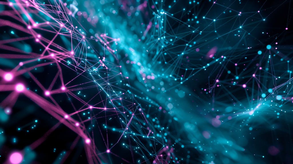 abstract pattern of blue and pink network nodes