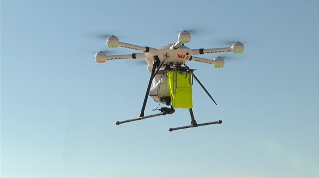SharkSpotter drone in the sky.