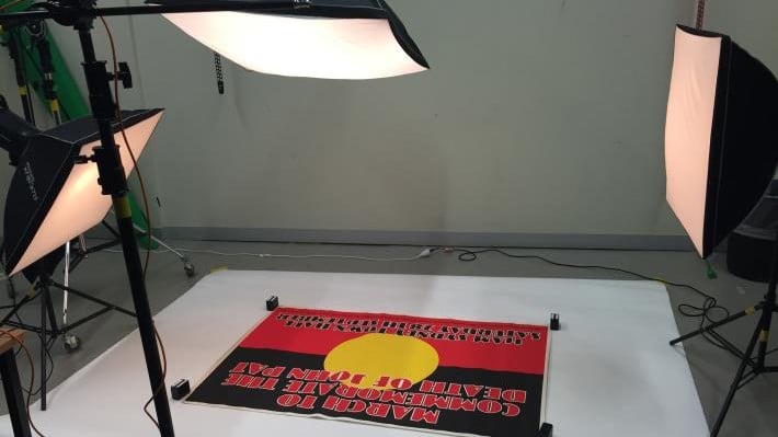 Photographic protest banner for archives