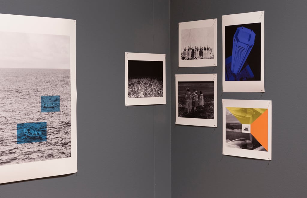 Image shows part of the gallery where the historic photographs of Nauru were exhibited. 6 photos are visible.