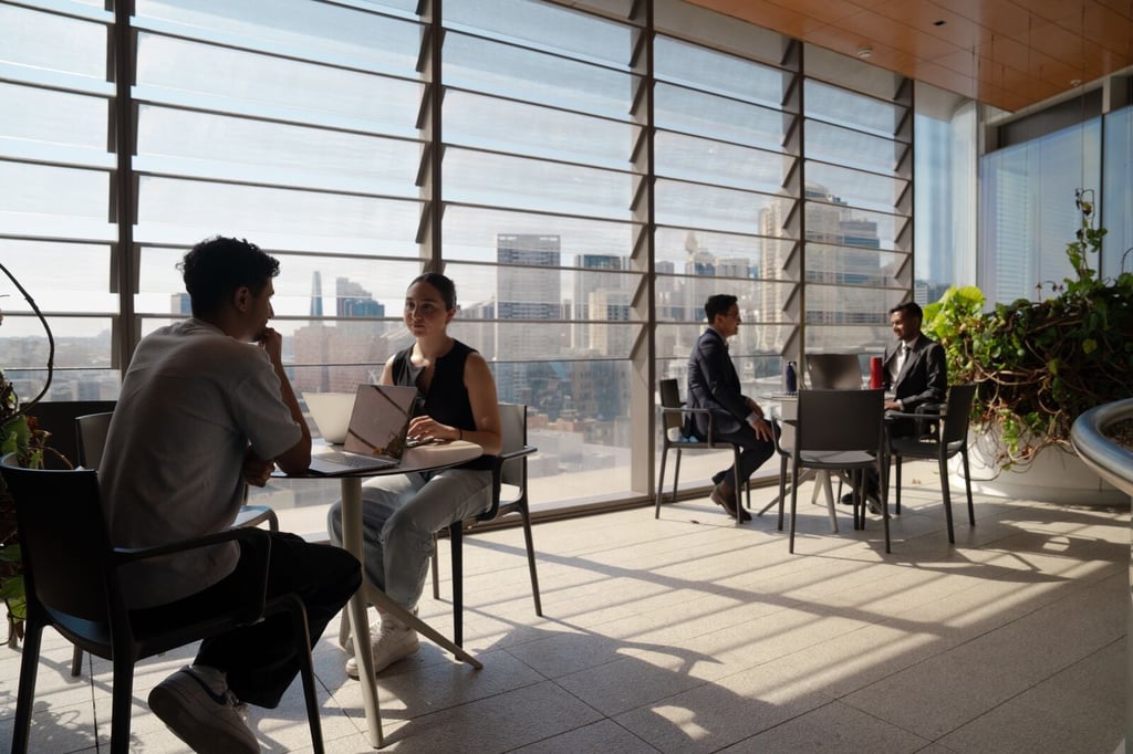 Students using the Winter Garden, a collaborative and study area for Law students