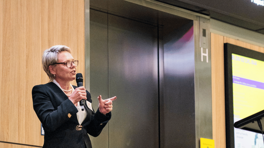 Professor Sally Cripps speaking at a conference