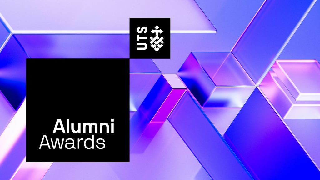 UTS Alumni Awards with a background of purple and blue