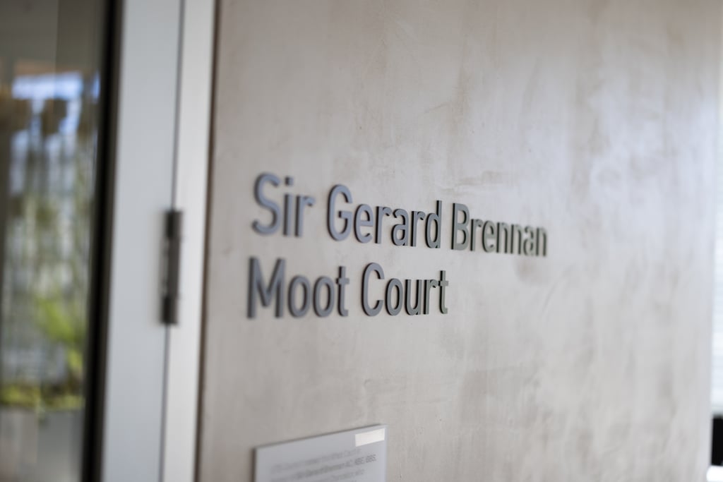 Outside the UTS Sir Gerard Brennan Moot Court