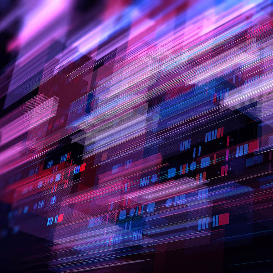 Black background with pink, blue and purple light waves