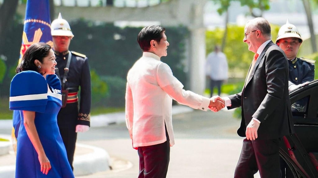 Philippine President Bongbong Marcos greets Australian Prime Minister Anthony Albanese on the latter's official visit to Manila in September 2023.