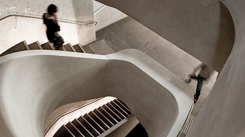 People using the Building 7 stairs