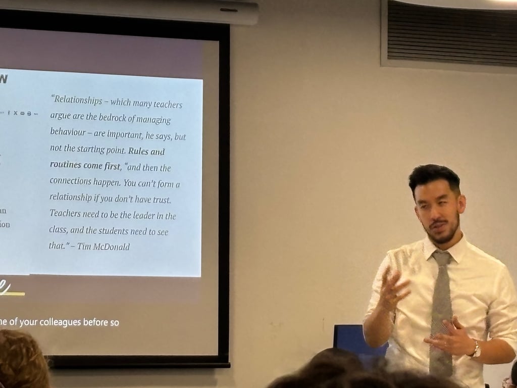 Teaching expert Nigel Kuan speaking at a conference for preservice teachers from the University of Technology Sydney