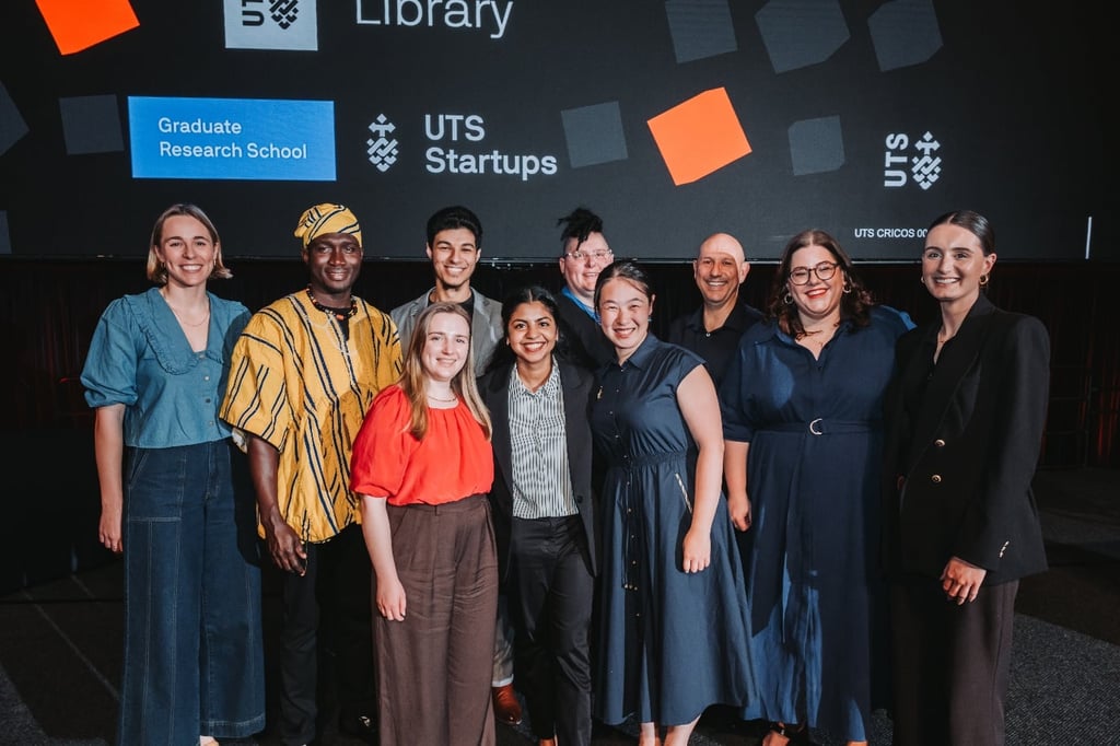 Group of 10 winners at the 2025 Three Minute Thesis Finals.