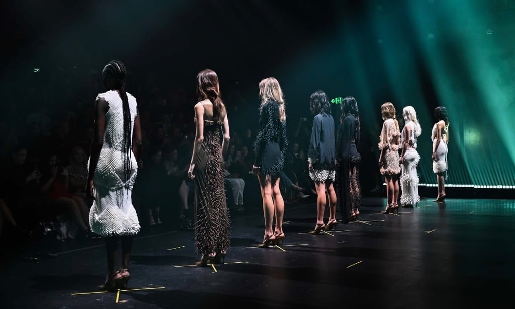 Rose Guiffre with Models wearing her collection 'Accretion' at The Frontier at AFC Australian Fashion Week