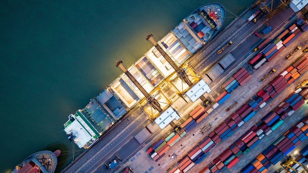 Aerial view of a container ship