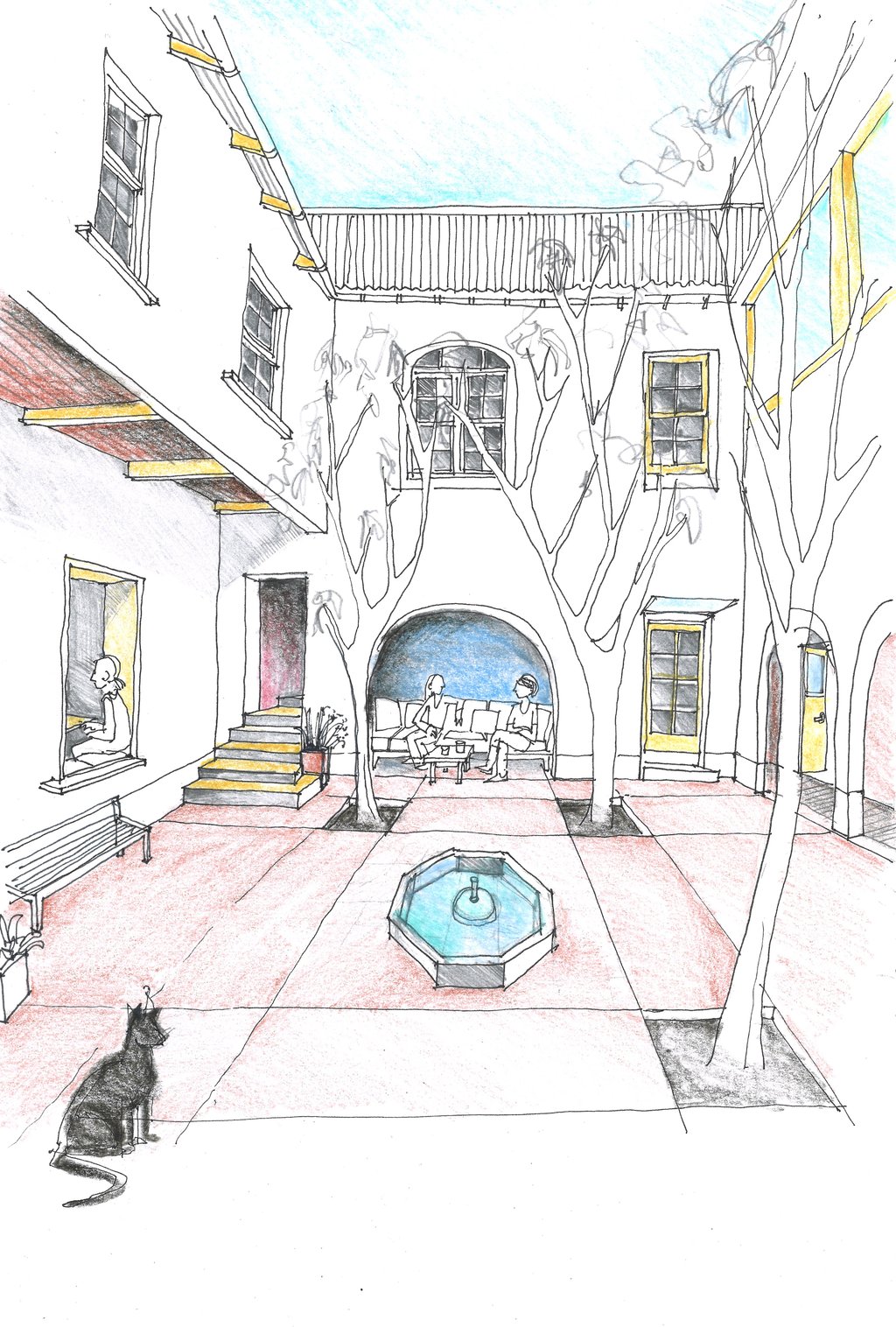 Drawing from Dr Samantha Donnelly’s Design Guide showing a refuge space designed to promote dignity.