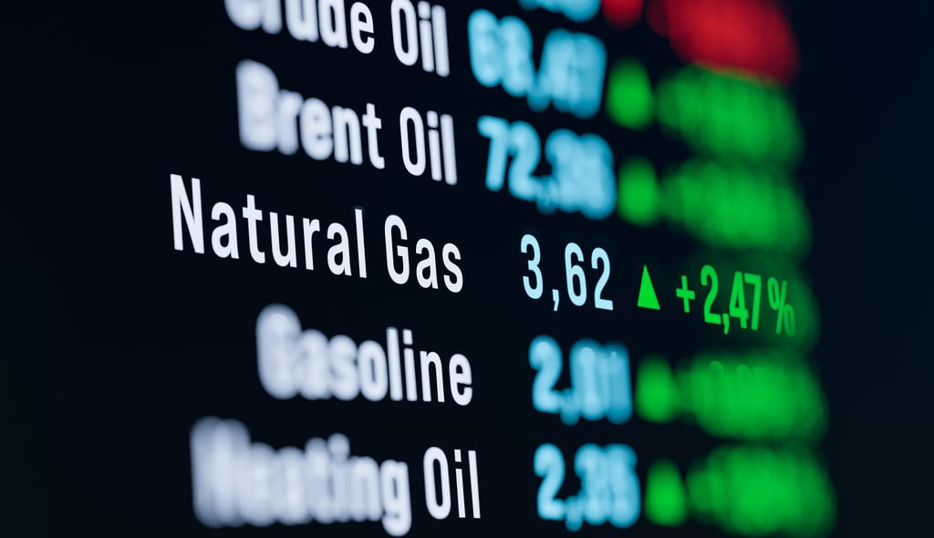 Rising natural gas price, trading screen. Oil and gas industry, energy contract, commodity, trading baord, stock market data. 3D illustration by Westlight/Adobe Stock