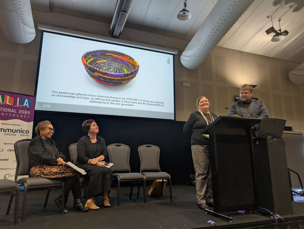 Lesley Acres, Kirsten Thorpe, Rebecca Bateman and Ryan Stoker at the Australian Library and Information Association (ALIA) National Conference.