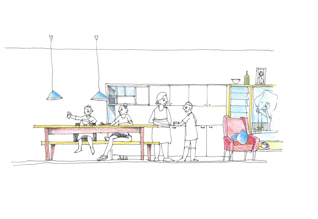 Drawing from Dr Samantha Donnelly’s Design Guide, illustrating a refuge space that fosters home, wellbeing and belonging.