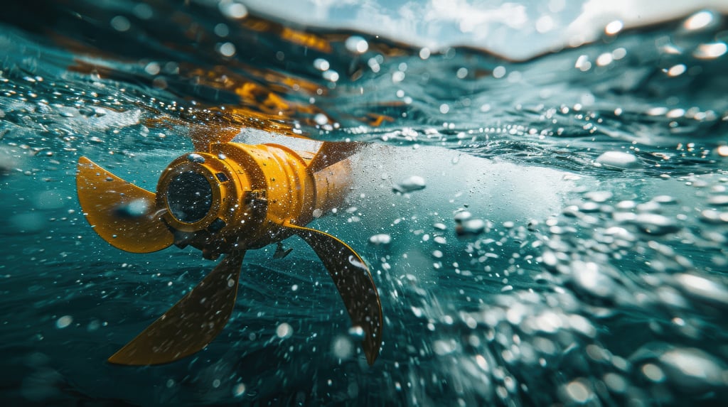 Editorial image of a propeller in water