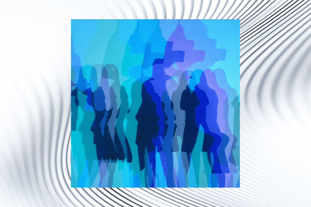 A high-tech blue image of people