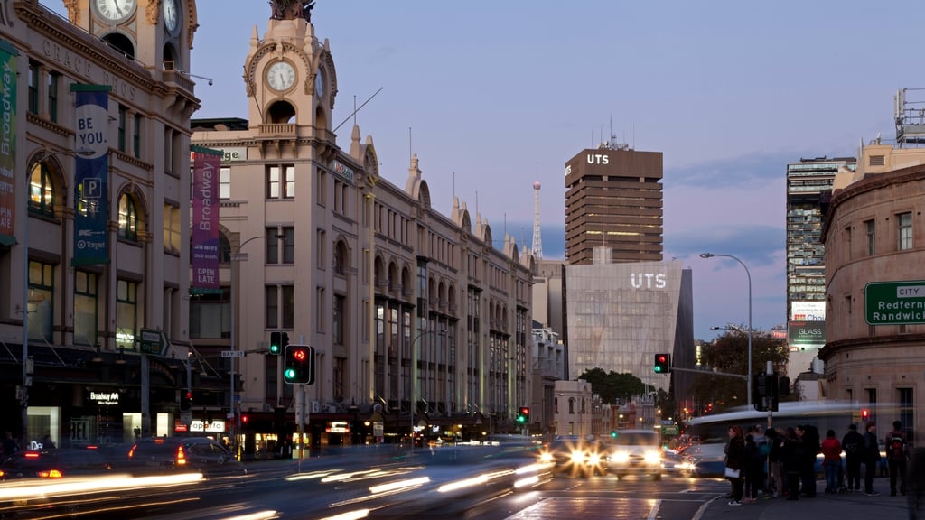 UTS campus from Broadway at night