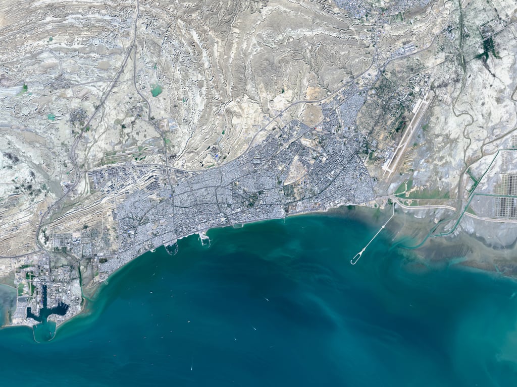 Strait of Hormuz naval blockade and shipping clusters 2026. Satellite intelligence panorama. Picture by M. Jurzyk/Adobe Stock