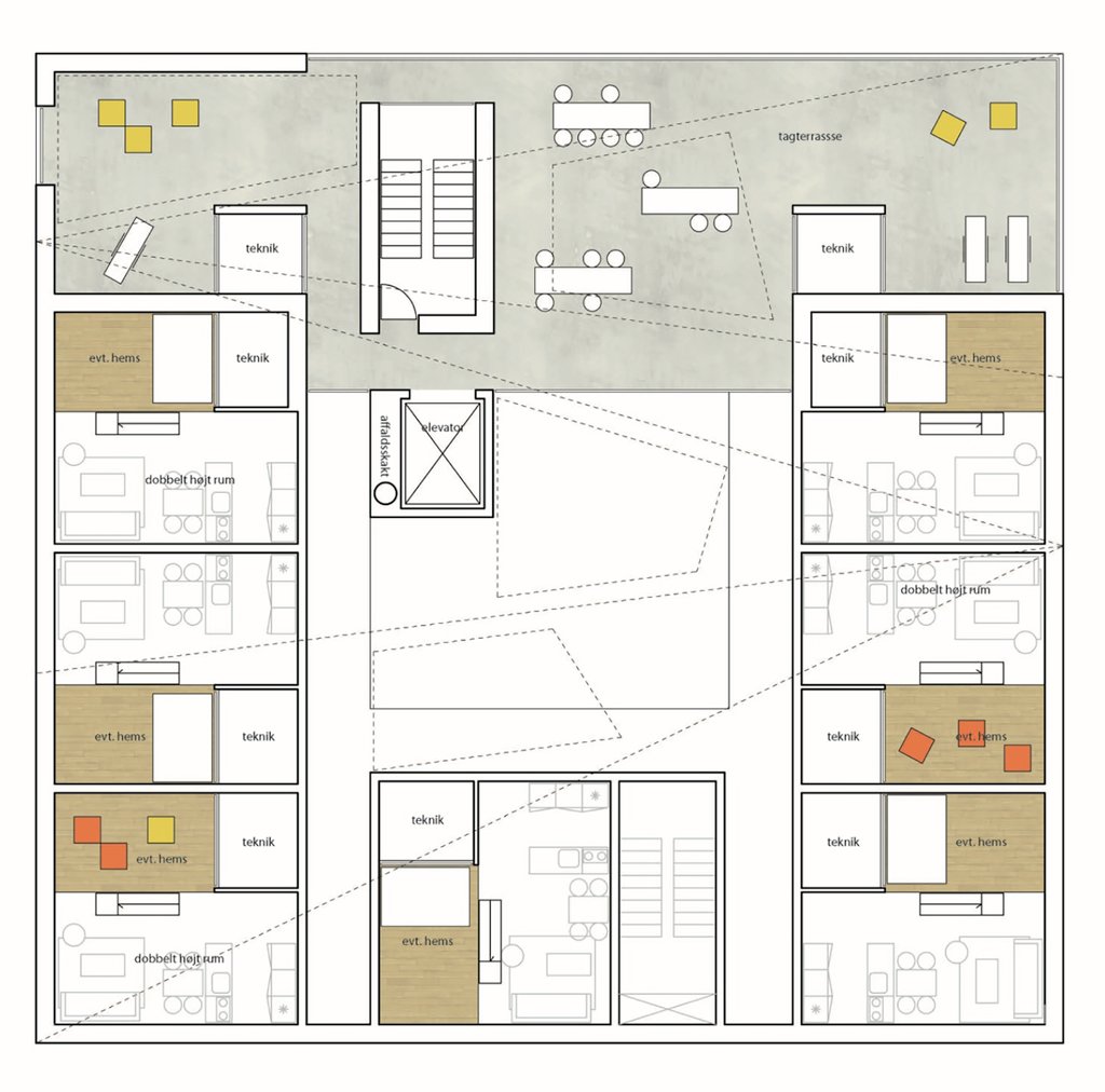 Architect plan for another floor in the Aarhus Student Housing.