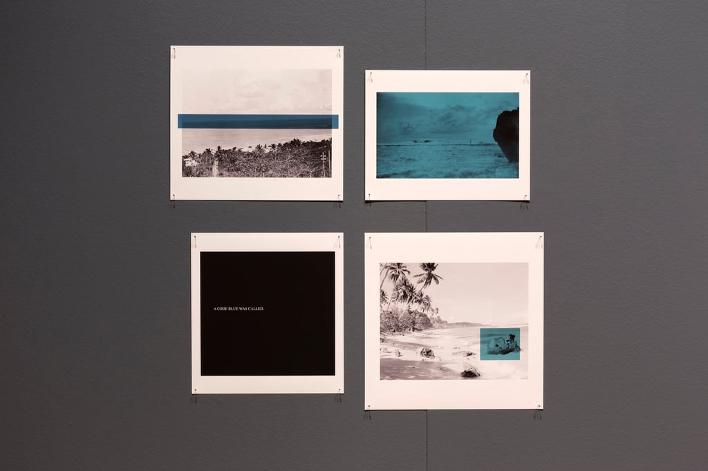 Image shows part of the gallery where the historic photographs of Nauru were exhibited. 4 photos are visible.