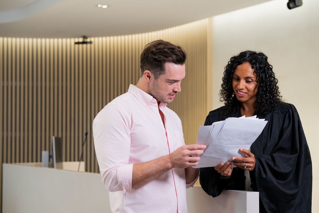 A UTS Law student receives feedback on his argument