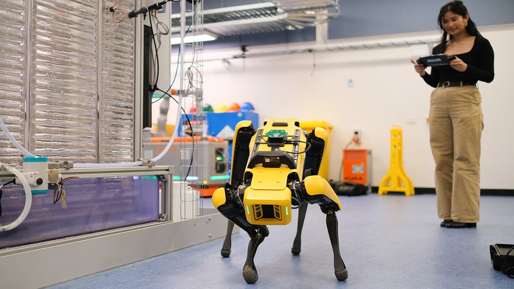 A woman controlling a robotic device