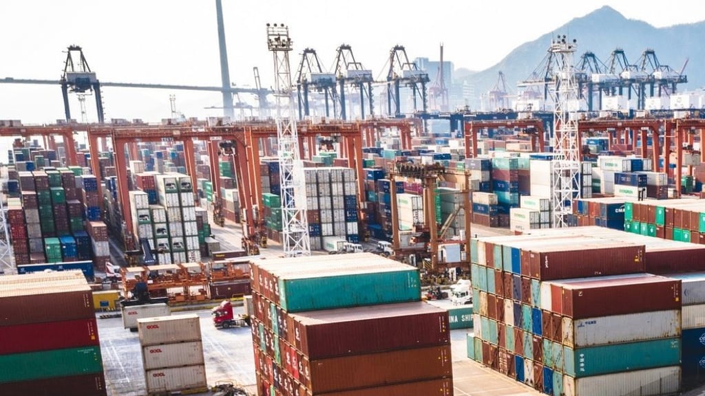 A port with cargo and cranes