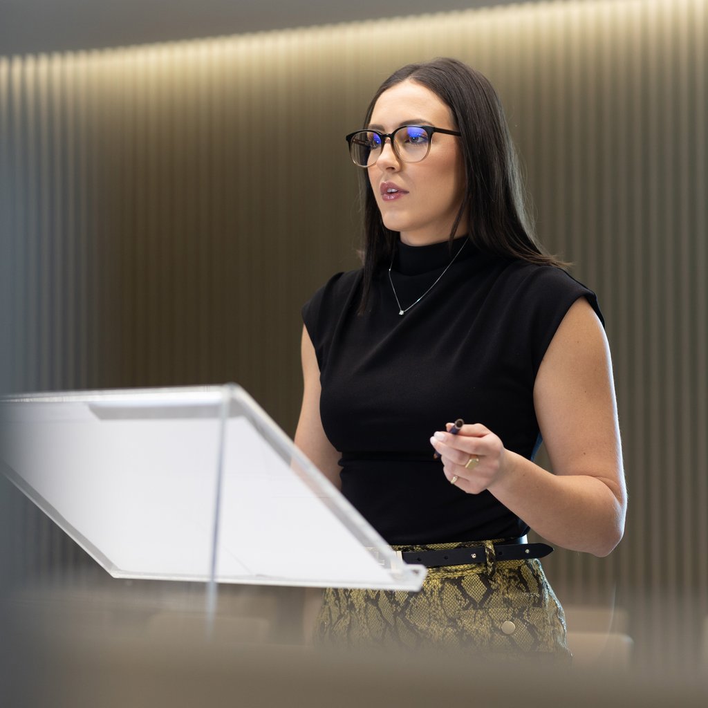 A UTS Law student presents her argument in the UTS Moot Court