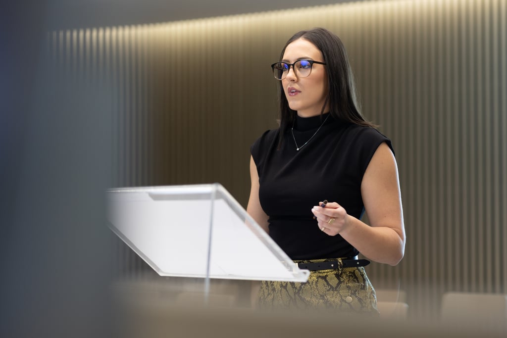 A UTS Law student presents her argument in the Moot Court