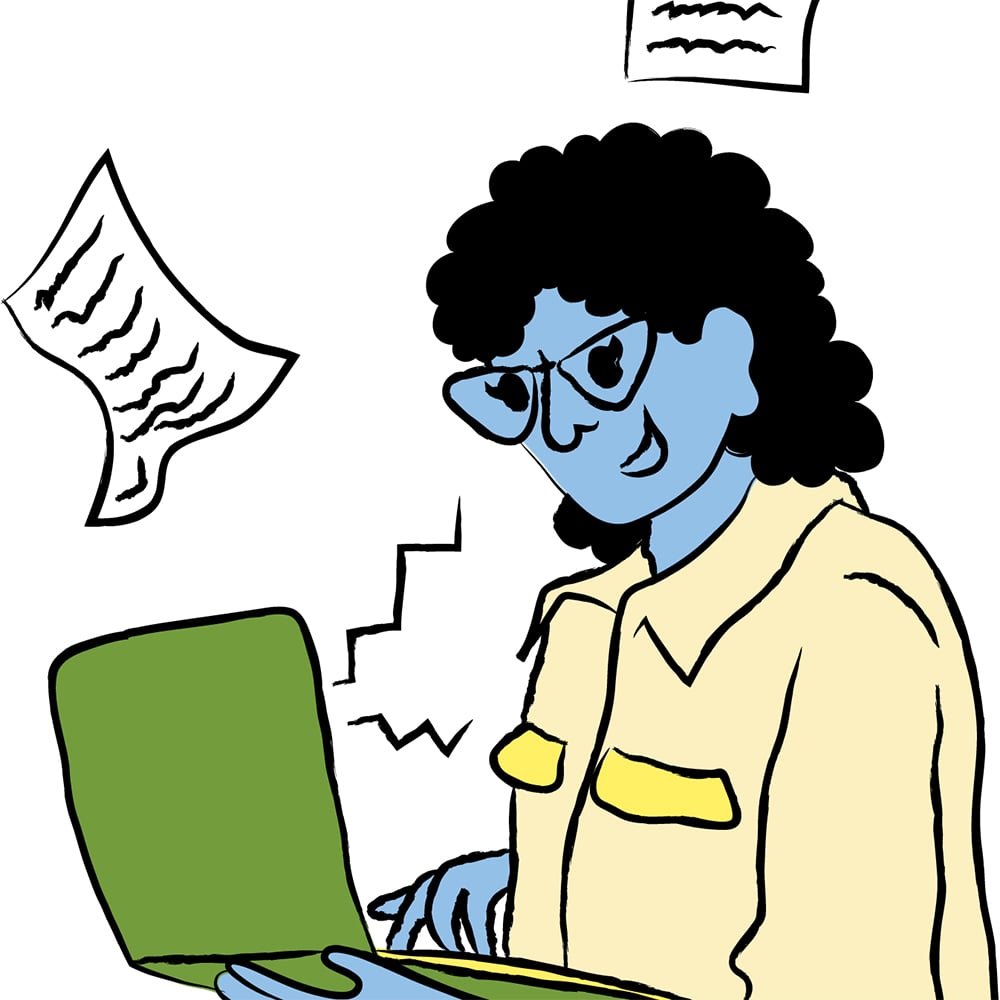 Illustration of someone typing on a laptop