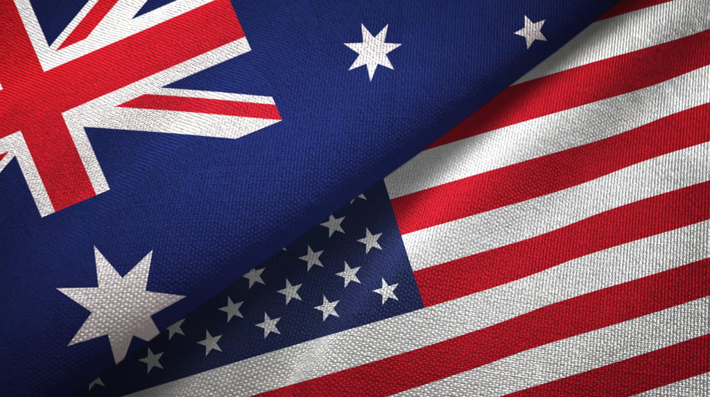 Australia and United States two flags textile cloth, fabric texture. Picture: Adobe Stock