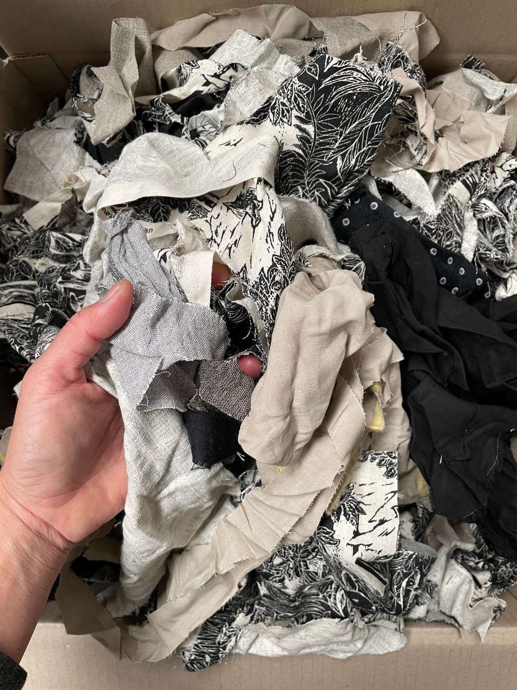 A selection of black and white fabric cutting used for the project