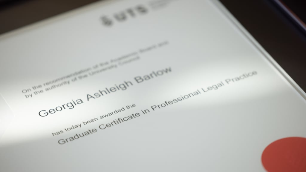 Georgia's degree certificate for the Graduate Certificate in Professional Legal Practice