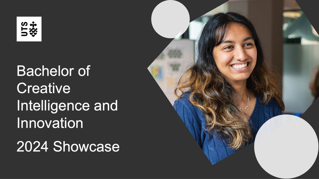 Video thumbnail text: Bachelor of Creative Intelligence and Innovations 2024 Showcase. Photograph of young smiling woman.