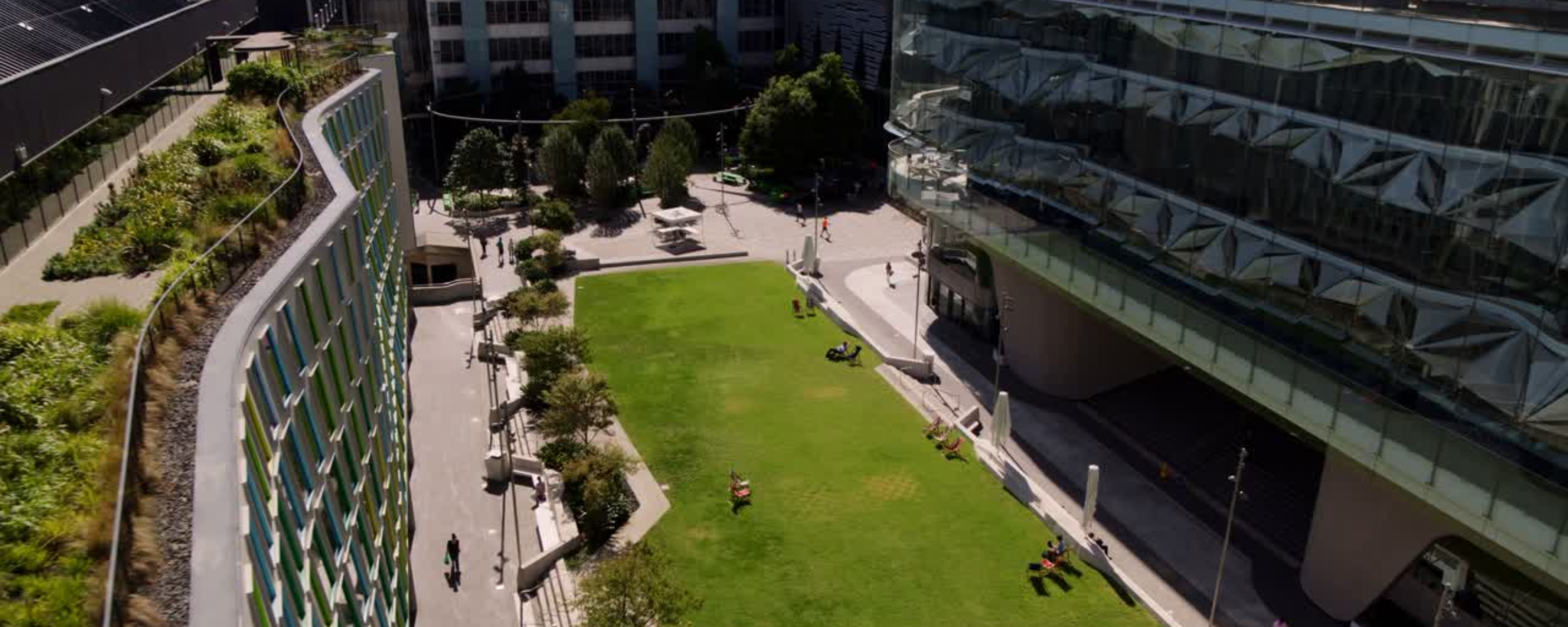 Aerial view of alumni green