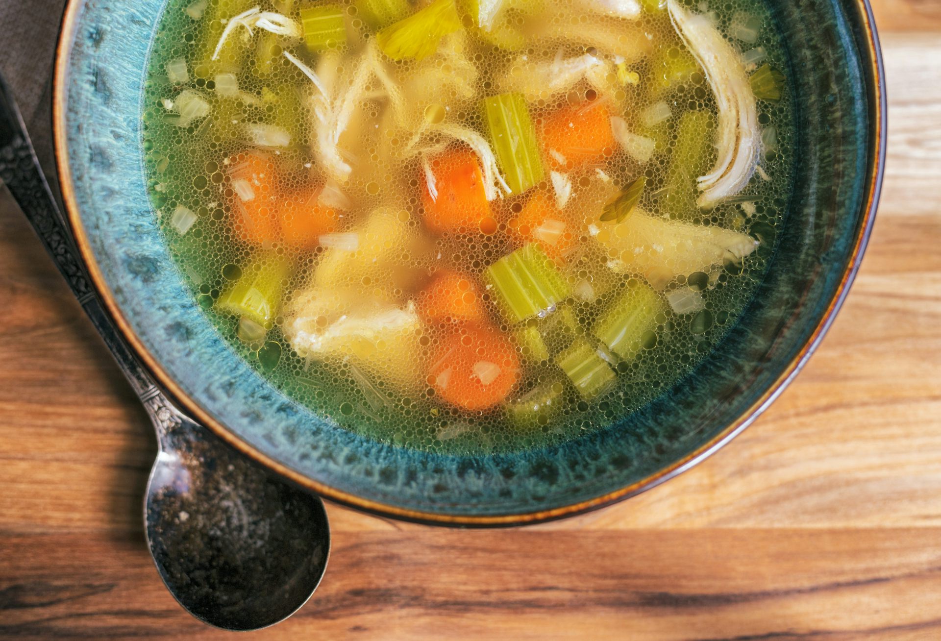 bowl of chicken and vegetable soup