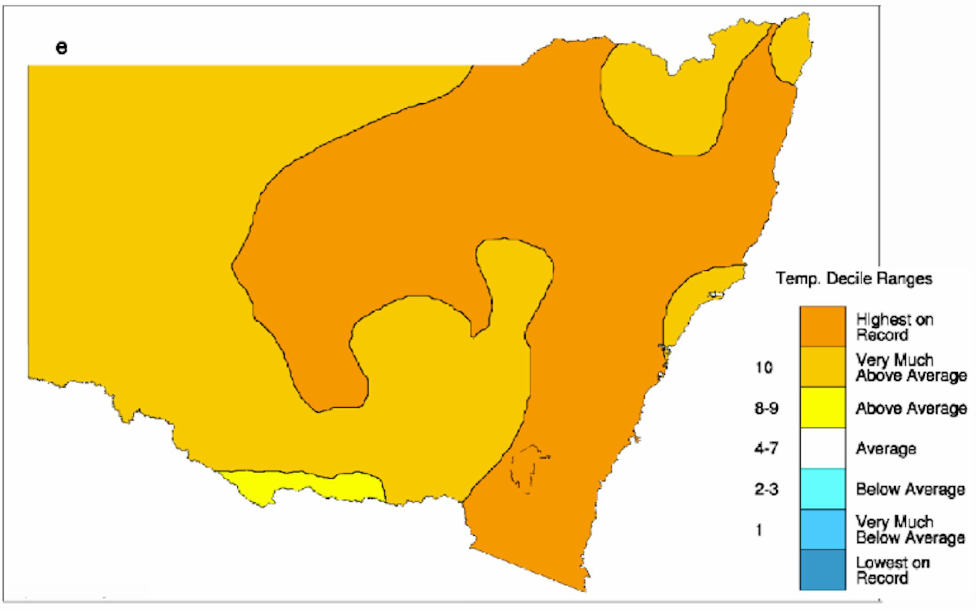 Map of NSW showing average temperature ranges recorded for May–October 2023.