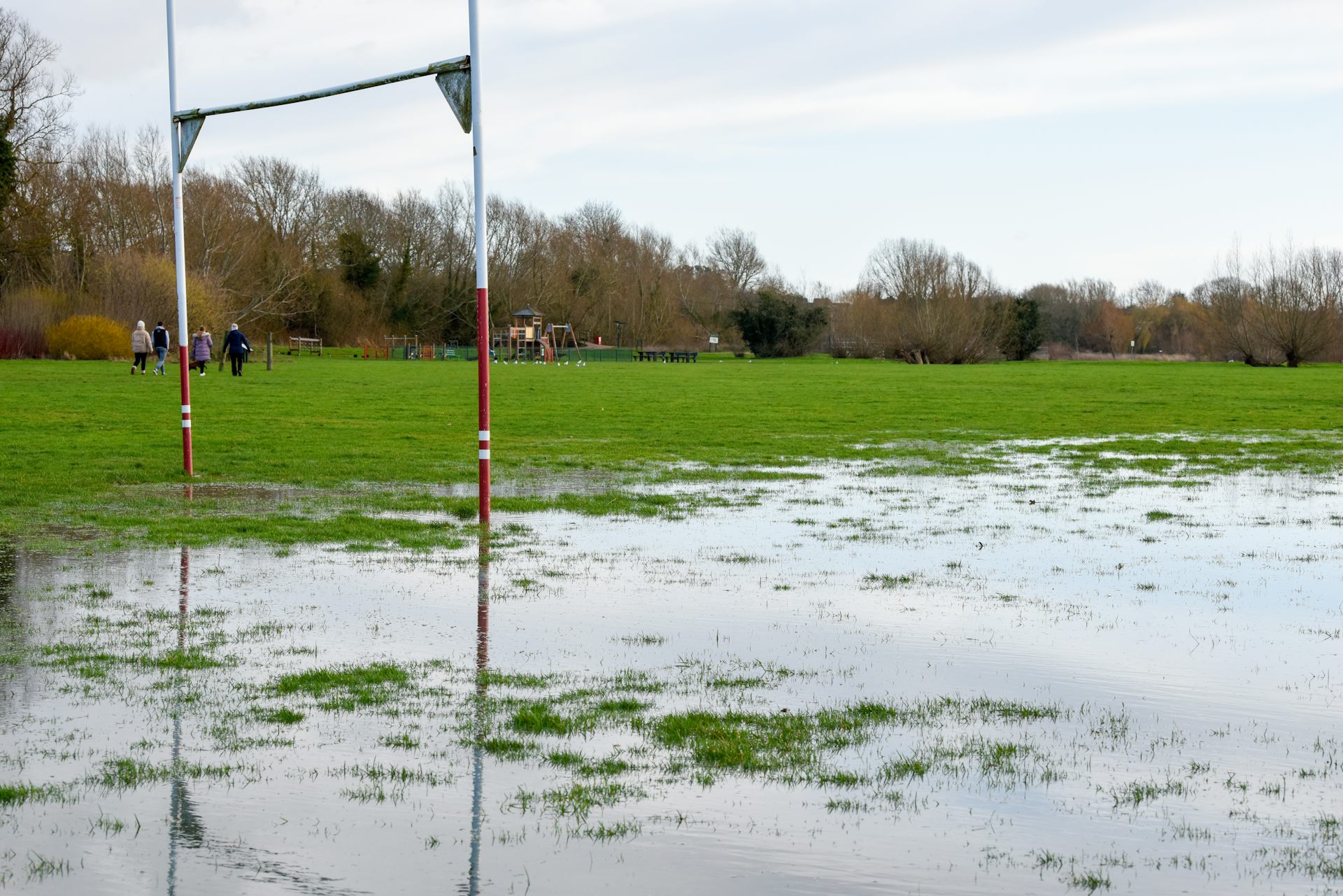 A waterlogged field reflects the moody sky.