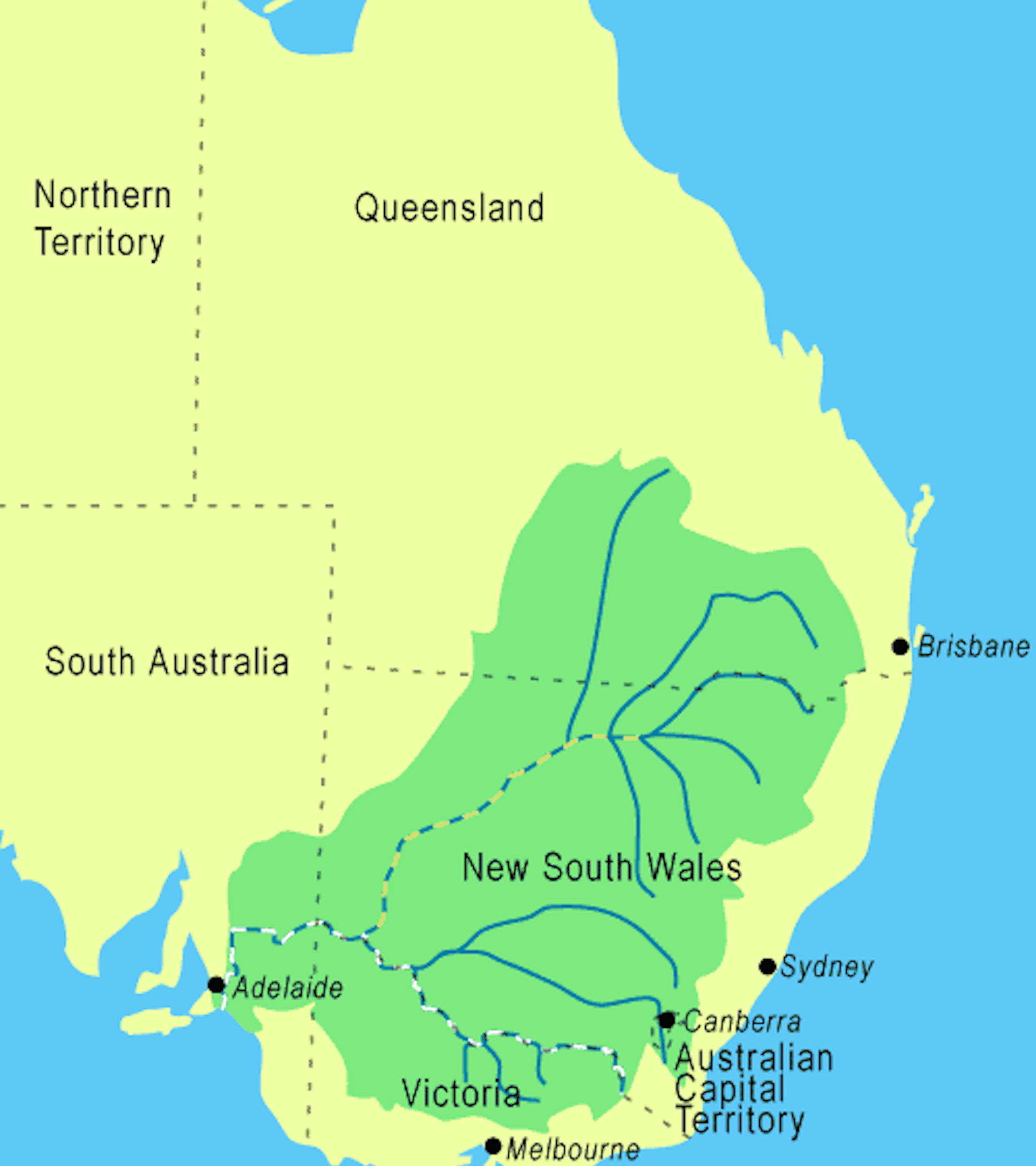 map showing the Murray Darling catchment in bright green