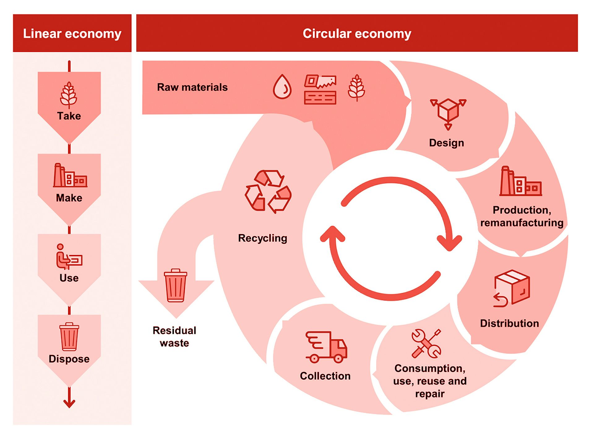 Comparing the circular and linear economies