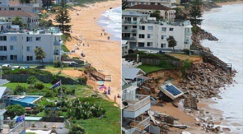 Sydney’s Collaroy beach before and after the catastrophic storm and king tide of June 2016.