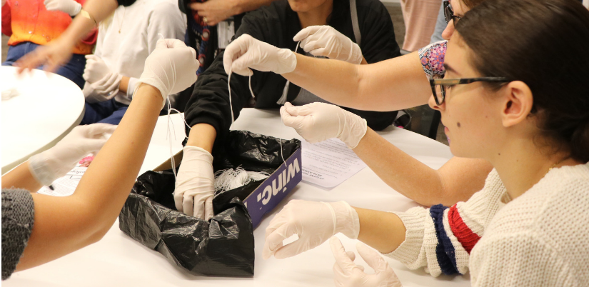 UTS Midwifery students work together to make birthing kits