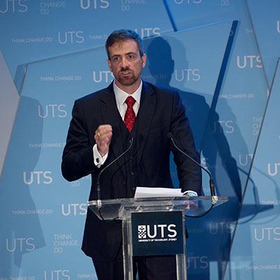 Professor Brungs speaks at the opening of the Dr Chau Chak Wing Building