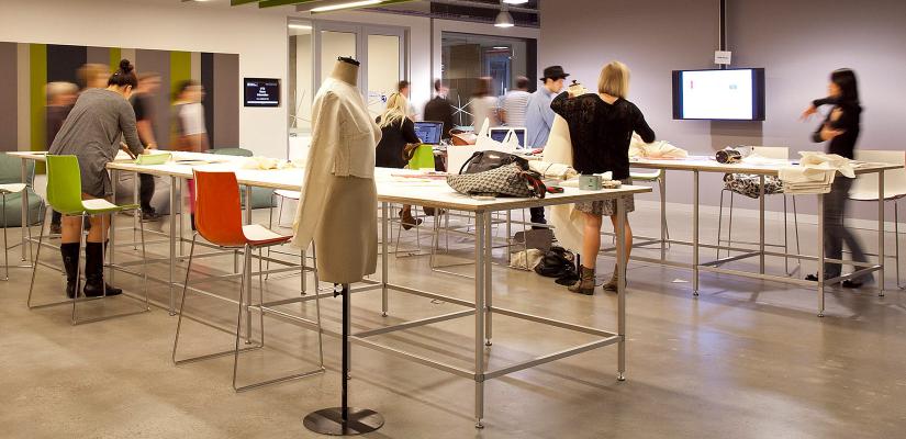 Fashion students in studio-style classroom in Building 6
