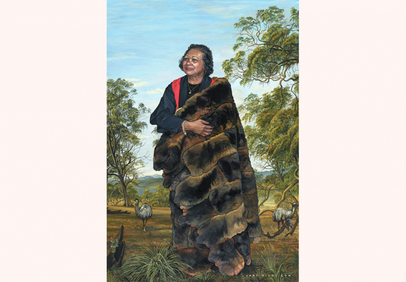 Portrait of Aunty Joan Tranter in main foyer of UTS Tower