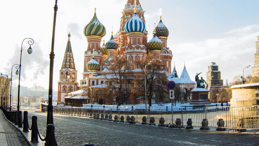 Outside of an orthodox church with no visitors