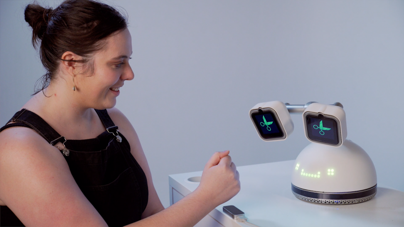 Haru the robot plays paper, scissors, rock