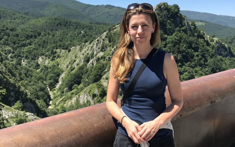 Karen O'Connell in Spain posing for a photo.