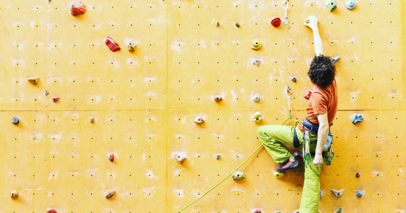 A person bouldering